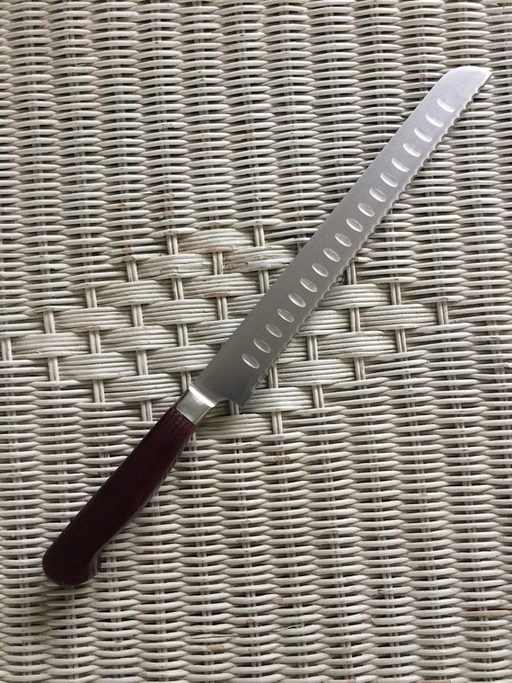 Knife, Bread, stainless steel with Purpleheart scale handle