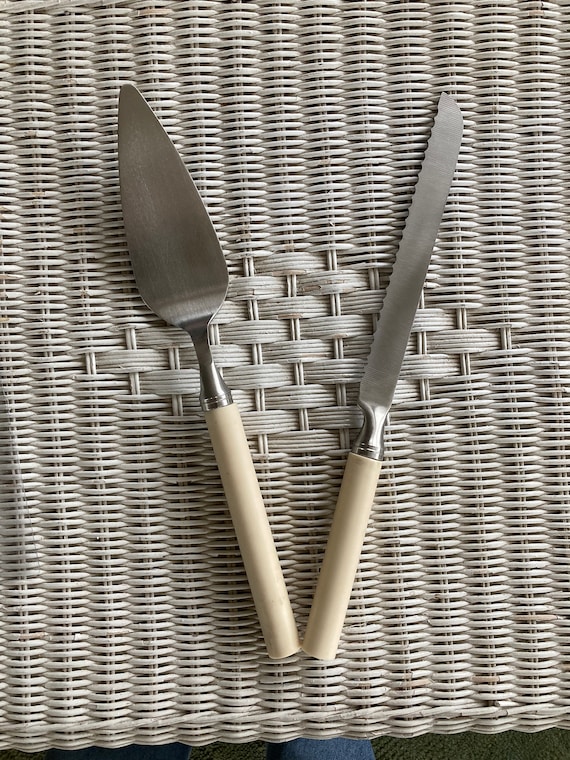 Wedding Cake Knife and Server with Imitation Ivory handles