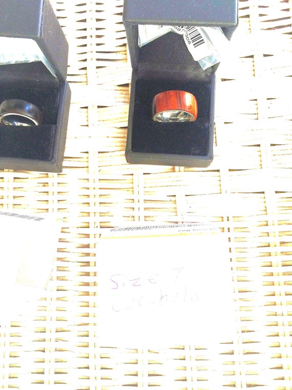 Ring, Cocobolo, stainless steel core, size 7