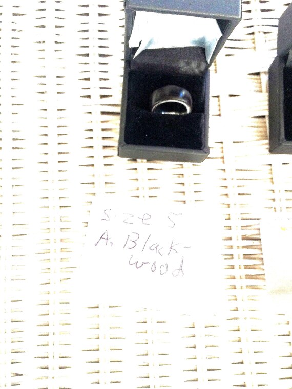 Ring, African Blackwood, stainless steel core, size 5