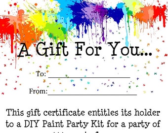 Printable/Digital Gift Certificate for DIY Paint Party Kit - Paint and Sip, Holiday Party, New Years Eve, Kids Party