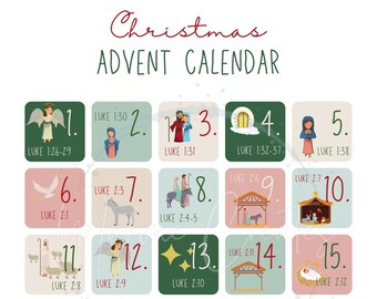 Christmas Advent Calendar Christmas Bible Story Advant Digital Download Printable Art Printable Advent Calendar Downloadable PNG