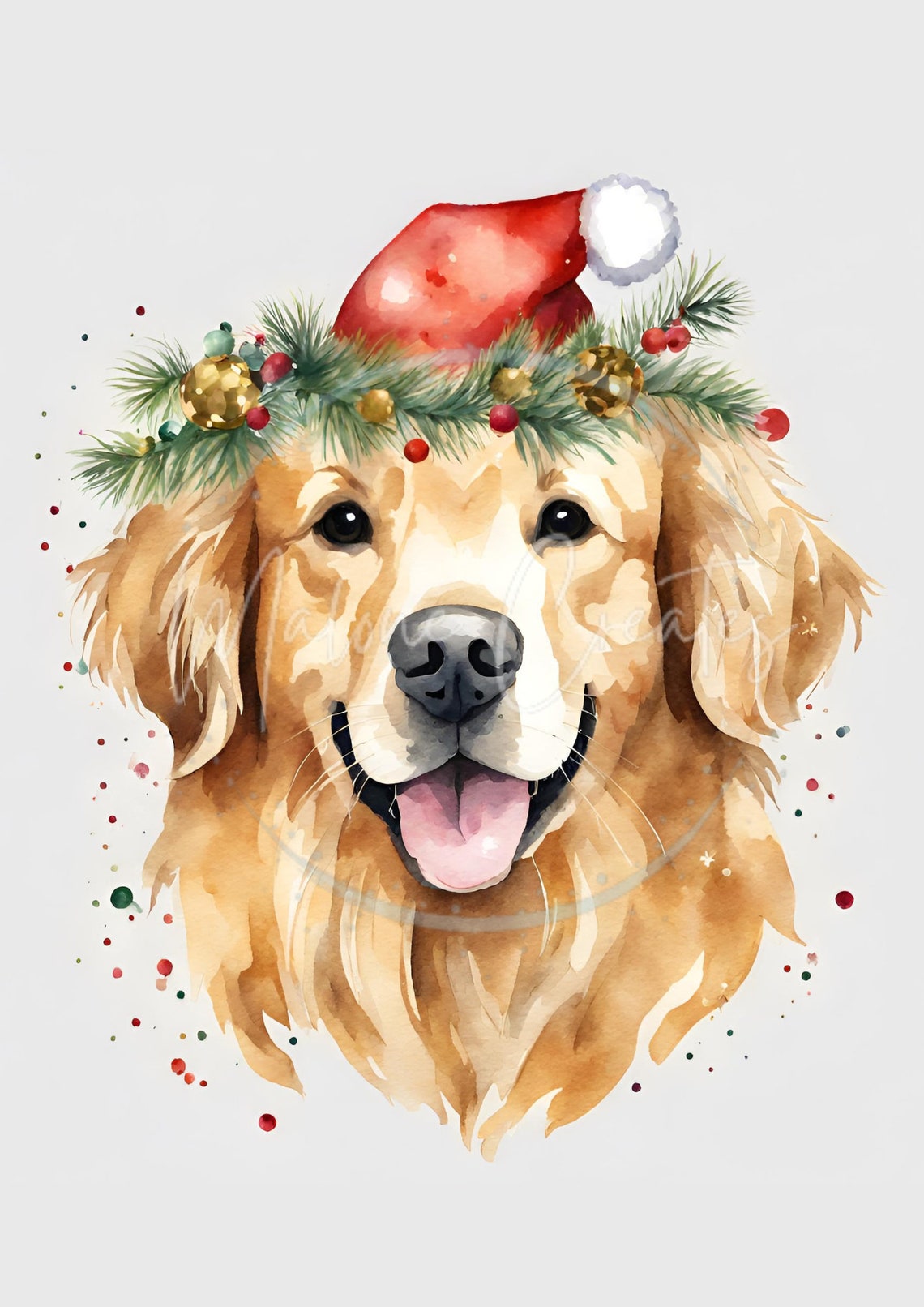 Christmas Watercolor Golden Retriever Ai-generated Artwork - Digital ...