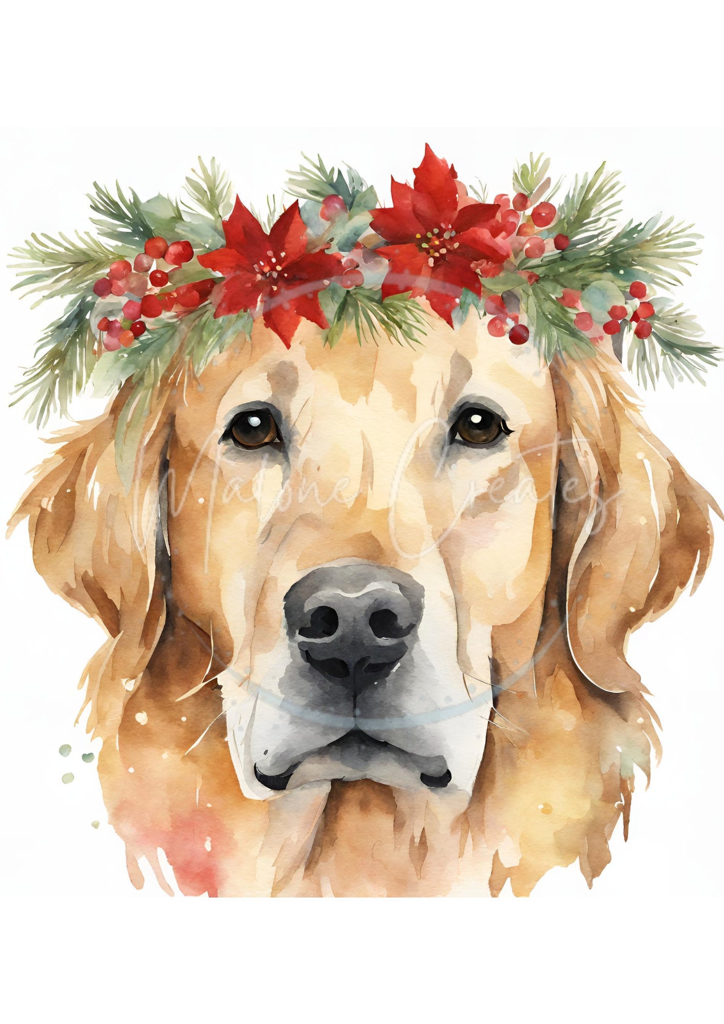 Christmas Watercolor Golden Retriever Ai-generated Artwork - Digital ...