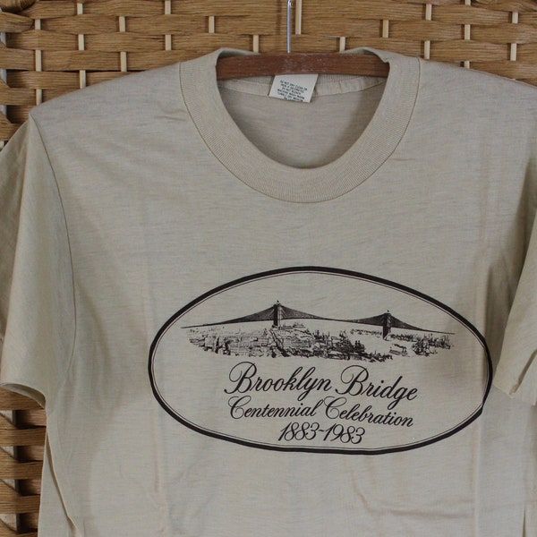 1983 Brooklyn Bridge Centennial Deadstock T Shirt Tan with Dark Brown Screenprint Size L