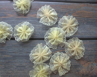 30 - Ivory Organza and Lace Rosette/Ballerina Craft Flowers- 2" wide