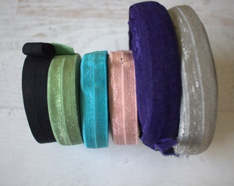 5/8" Foldover Elastic-Black, Peach, Turquoise, Sage, Navy Blue, Silver-Various Lengths Per Color