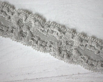 Lace Elastic-1" Stretch Lace, 9 1/2 Yards-Gray