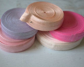Elástico plegable de 5/8": rosa, melocotón, rubor, lavanda, rosa fuerte disponible en varias longitudes