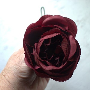 2 Cabbage Rose in Burgundy Silk Flower with Wire Stems