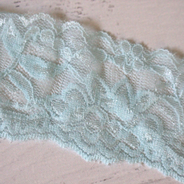 Lace Elastic-2 1/4"  Wide Stretch Lace, Light Blue-10 yards