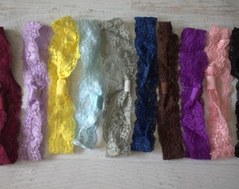 18 Lace Elastic-1" Stretch Lace Headbands-Baby Headbands