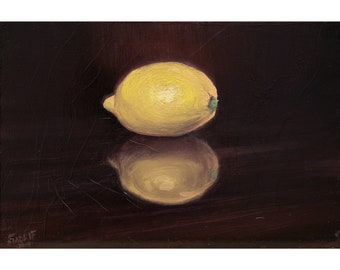 Still life oil painting. Lemon. Alla prima. Impasto