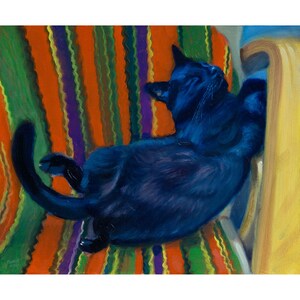 Peinture à l'huile originale | Unique en son genre | Portrait de chat sur le fauteuil |