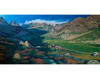 Panorama de grande montagne | Peinture à l'huile originale | Unique en son genre | Postimpressionnisme | Après-midi en haute montagne | Alla Prima |