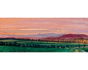 Small Mountainscape Panorama | Original oil painting | One of a Kind | Post-Impressionism | Sunset in the Mountains | Impasto |