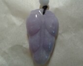 Natural untreated A Jadeite Jade Lavender colour leaf pendant - hand carved Chinese design - comes with certificate - unisex tribal