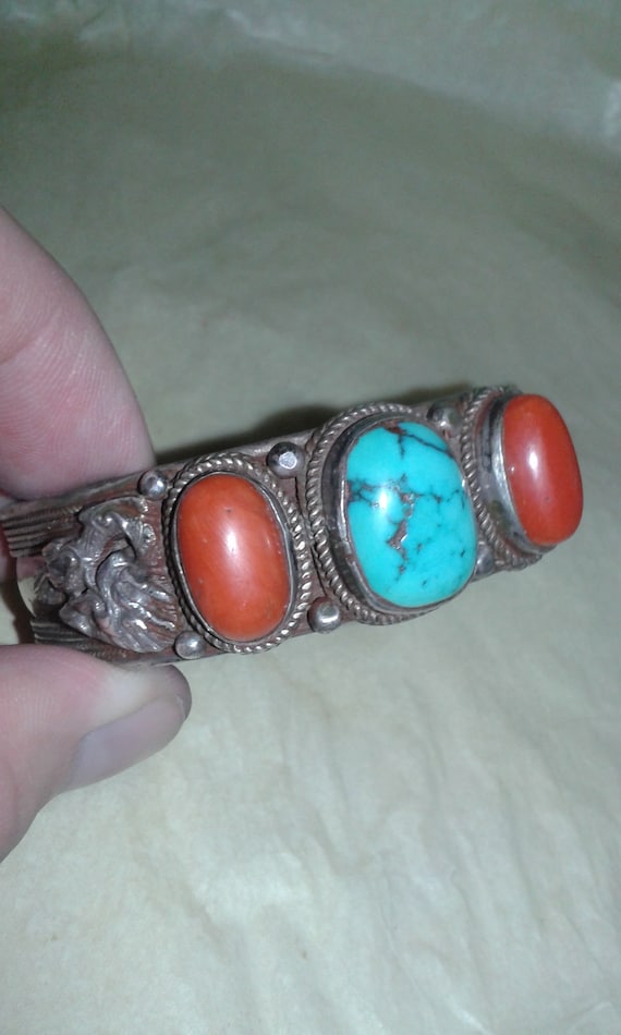 Tibetan solid sterling silver untreated turquoise 