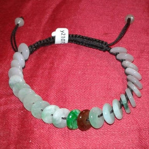 Untreated Jadeite A Jade miniature BI disc knotted handmade bracelet emerald green different shades colours adjustable unisex jewellery
