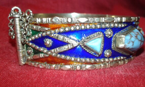 Solid TESTED silver hand painted enamel Egyptian … - image 2