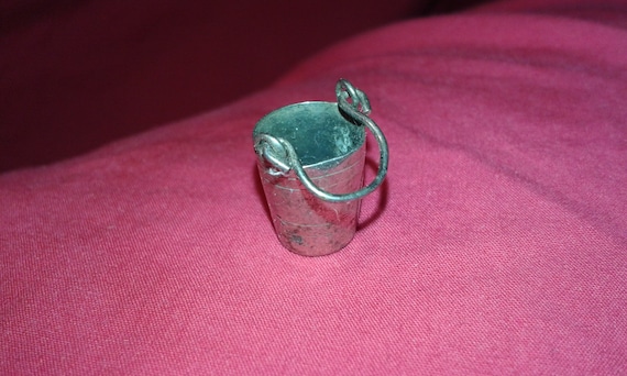 Solid sterling silver bucket charm moving movable… - image 1