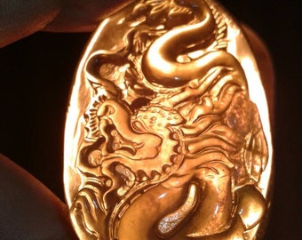 Arte del drago cinese con opale giallo non trattato da 94,22 ct, placca scolpita sciolta e smontata, pronta per il montaggio di gioielli orientali asiatici personalizzati