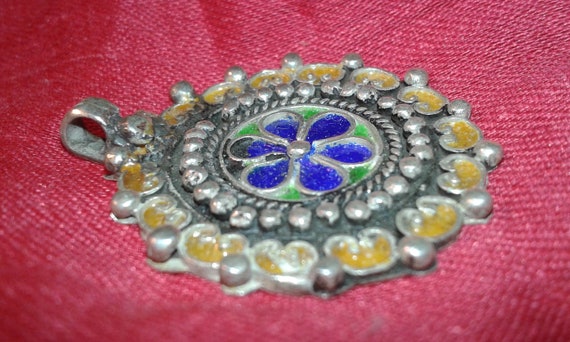 Solid silver Moroccan Tiznit hand applied blue gr… - image 6