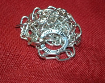 Plata de ley maciza Jou Jou pulsera de eslabones de mujer joyería de metal precioso blanco palabras francesas