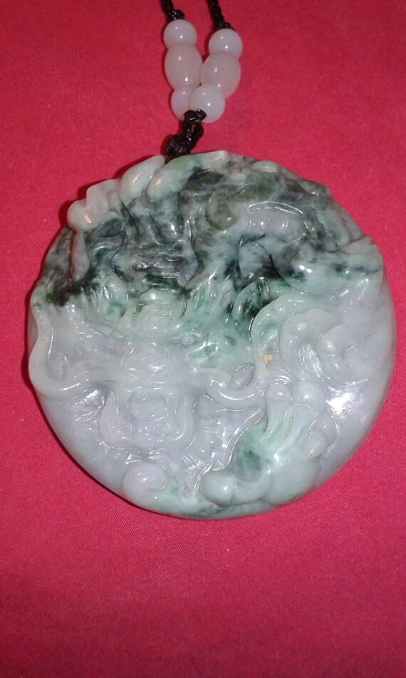 Dragon - Untreated Jadeite A Jade Chinese mythological flying being medallion pendant natural gemstone paperweight art decor unisex View 3