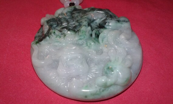 Dragon - Untreated Jadeite A Jade Chinese mythological flying being medallion pendant natural gemstone paperweight art decor unisex View 4