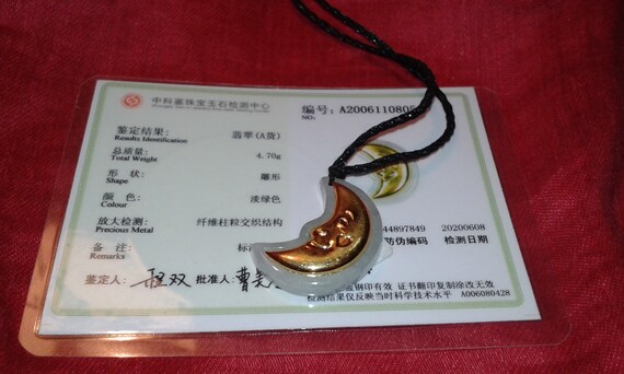 Nephrite Jade Solid gold foil leaf Moon planet lu… - image 4