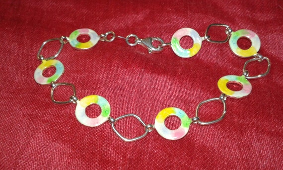 Solid sterling silver handpainted multicolour wat… - image 1