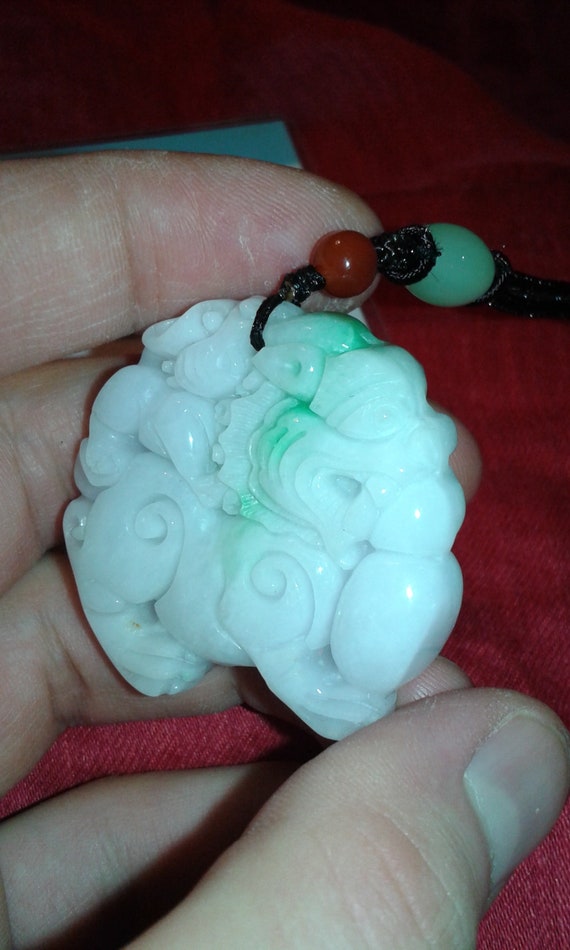 Untreated A Jadeite Jade PiXiu carving Kylin pend… - image 5