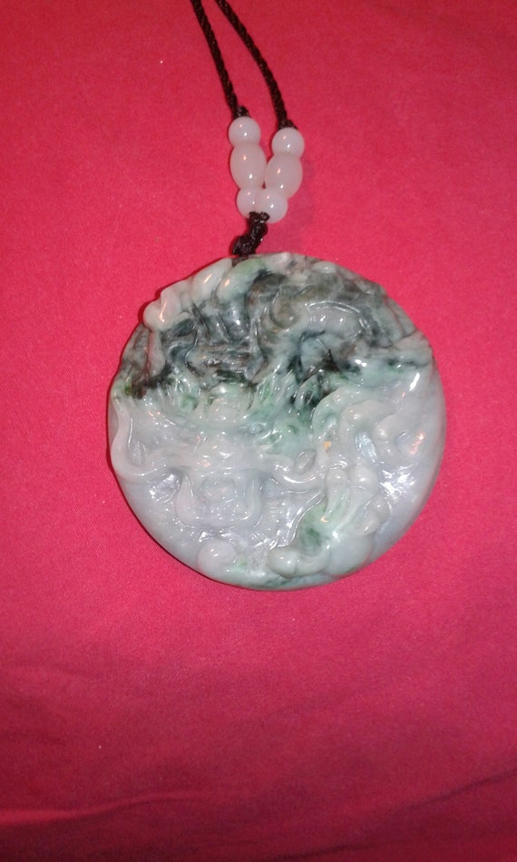 Dragon - Untreated Jadeite A Jade Chinese mythological flying being medallion pendant natural gemstone paperweight art decor unisex View 2