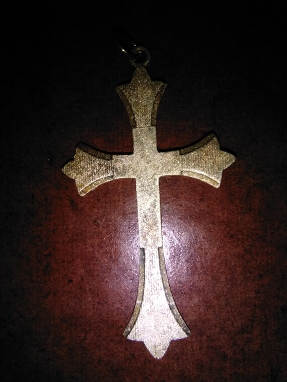 Solid sterling silver curcifix pendant - Two tone… - image 5