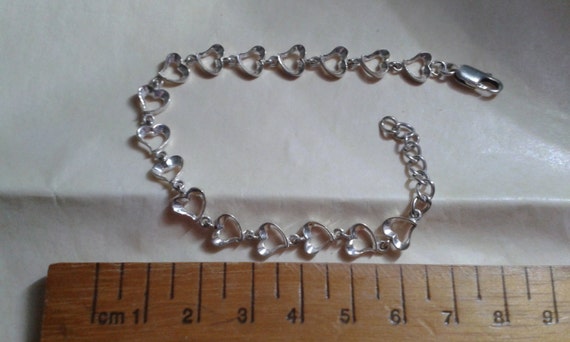 Solid sterling silver heart link bracelet, nice v… - image 2