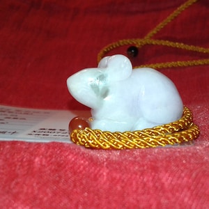 Untreated Lavender Jadeite A Jade luck mouse rat carving cute animal themed organic Earth mined gemstone necklace pendant