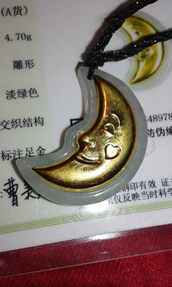 Nephrite Jade Solid gold foil leaf Moon planet lu… - image 6