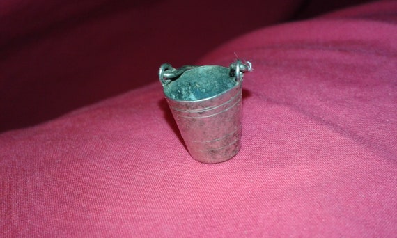 Solid sterling silver bucket charm moving movable… - image 2