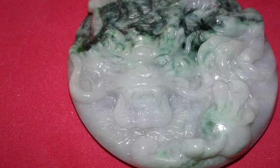 Dragon - Untreated Jadeite A Jade Chinese mythological flying being medallion pendant natural gemstone paperweight art decor unisex