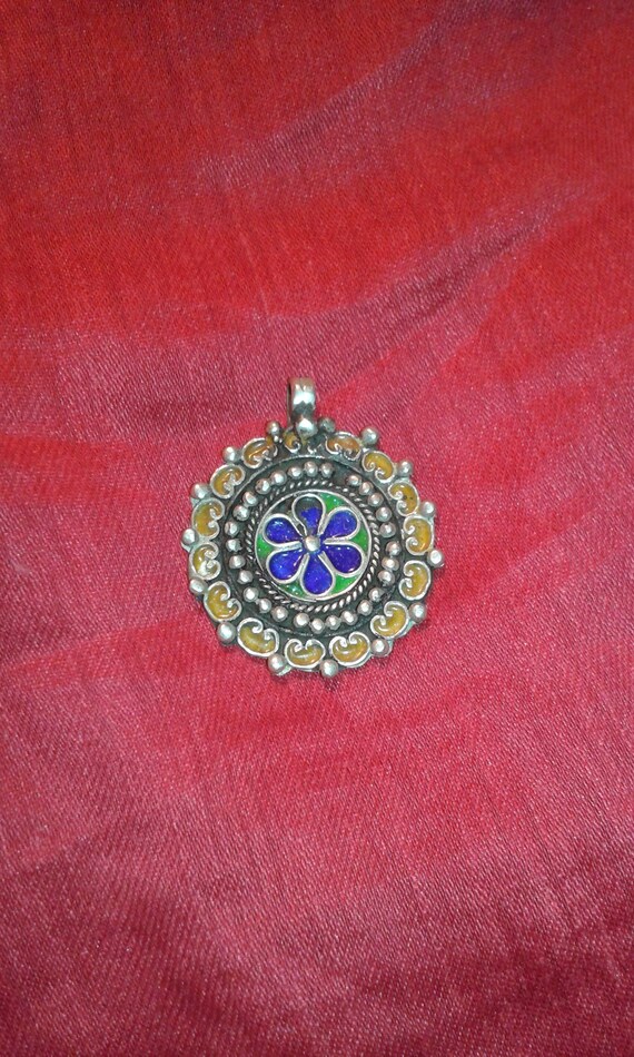 Solid silver Moroccan Tiznit hand applied blue gr… - image 2