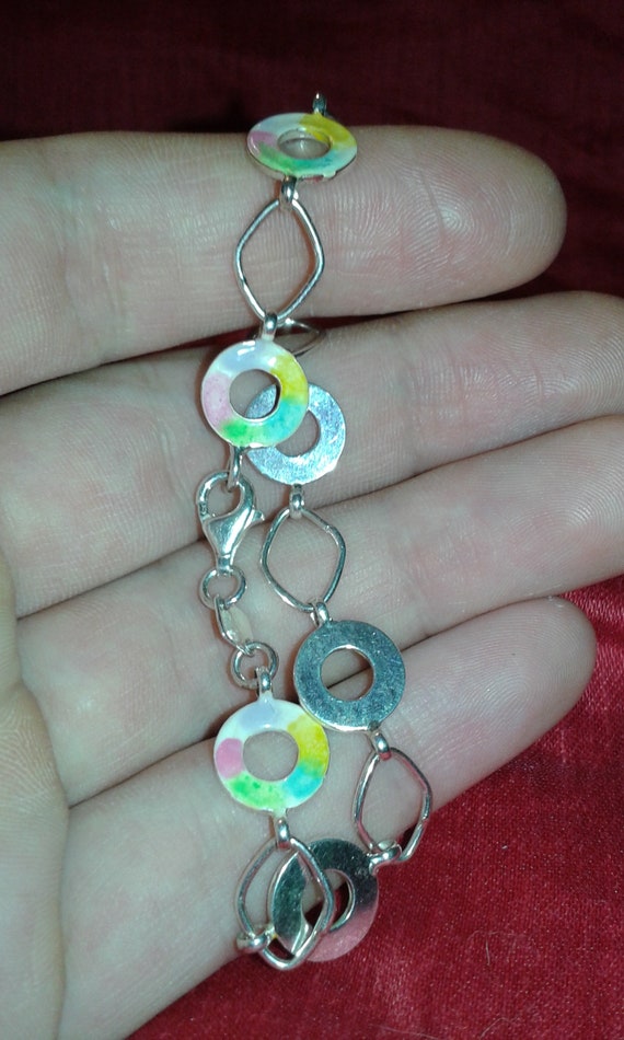 Solid sterling silver handpainted multicolour wat… - image 8