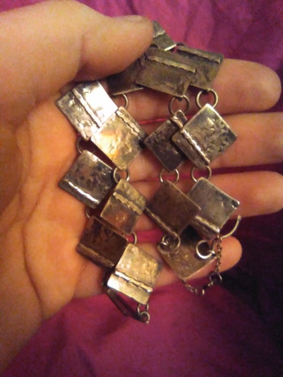 Solid sterling silver - Square polished silver pa… - image 1