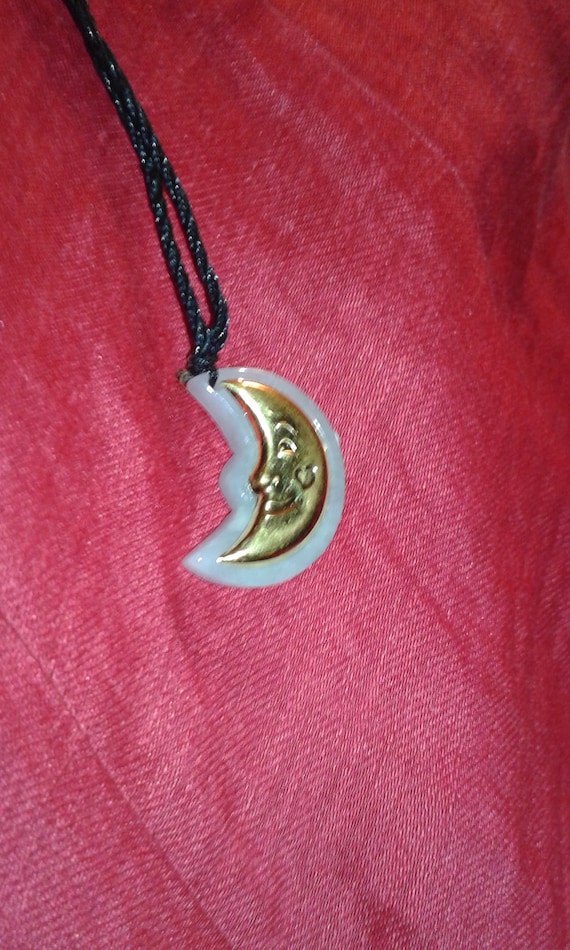 Nephrite Jade Solid gold foil leaf Moon planet lu… - image 1