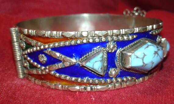 Solid TESTED silver hand painted enamel Egyptian … - image 5