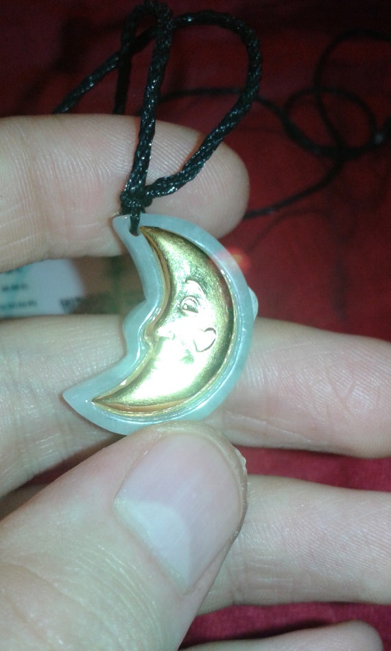 Nephrite Jade Solid gold foil leaf Moon planet lu… - image 2