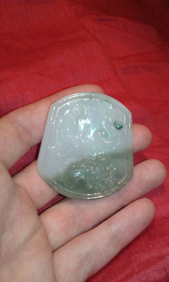 Untreated multicolour Jadeite Jade Dragon relief carving untreated gemstone Zodiac jewelry jewellery mountain mythology