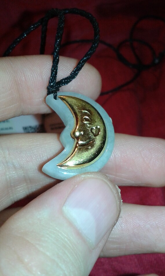 Nephrite Jade Solid gold foil leaf Moon planet lu… - image 3