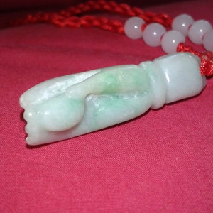 Untreated Jadeite A Jade Buddha hand holding lotus flower pendant natural earth mined gemstone unisex oriental fashion