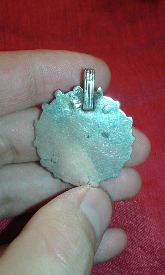 Solid silver Moroccan Tiznit hand applied blue gr… - image 5